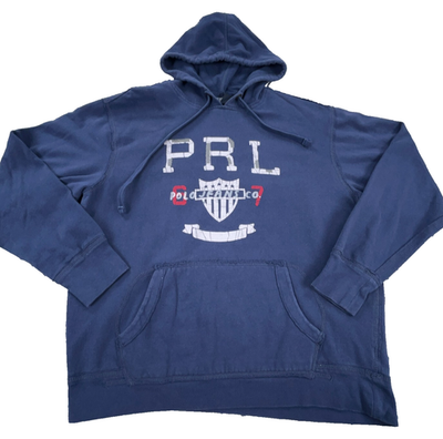 Vintage Polo Ralph Lauren Hoodie Men Medium Blue Sweatshirt Polo