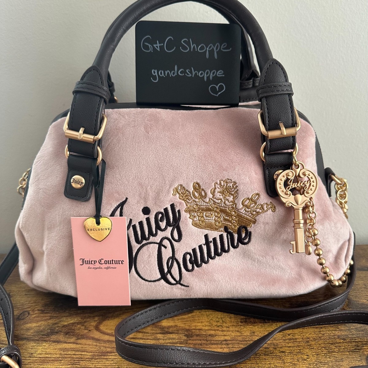 New Juicy Couture Dusty Pink Brown The Key To Juicy Large Satchel