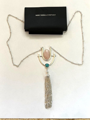 PD388 DESIGNER INSPIRED UNIQUE SILVER TONE TASSEL GEMSTONE CHAIN