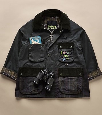 NWT BARBOUR X CROCS SIZE SMALL BEDALE WAX JACKET TARTAN FOREST