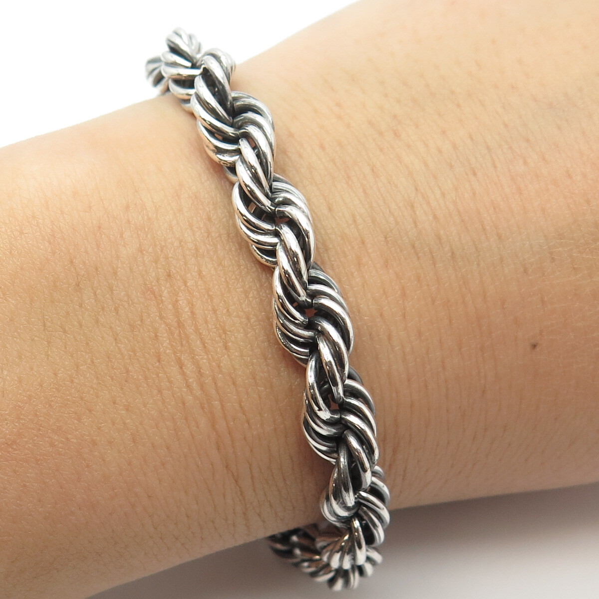925 Sterling Silver Vintage Mexico Twisted Rope Link Bracelet 6.75