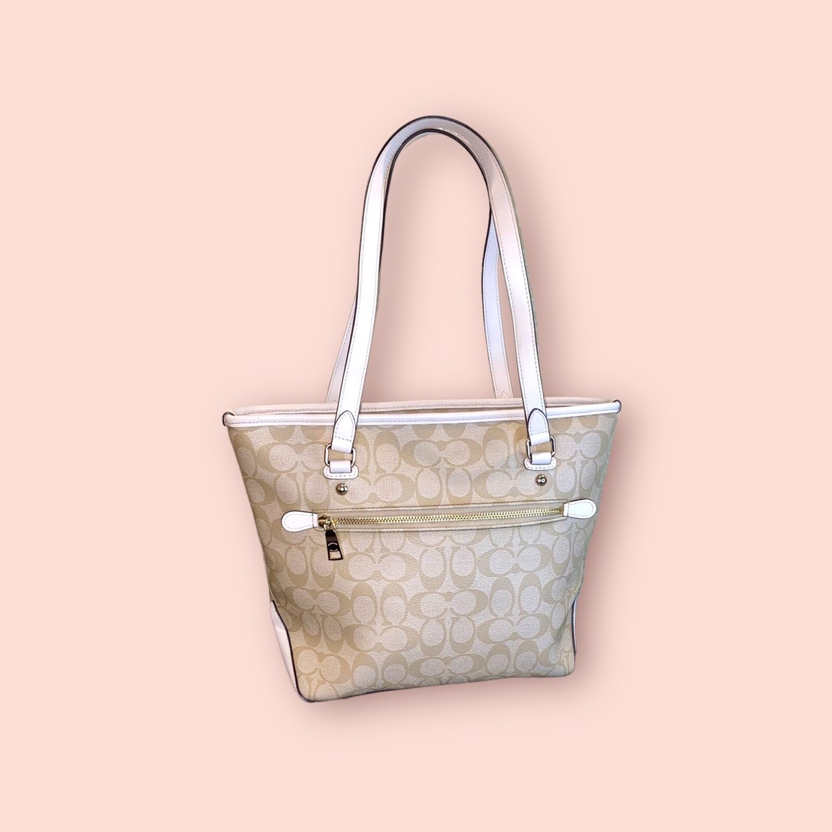 COACH F58294 Zip Top Tote In Signature Canvas Logo Khaki Chalk