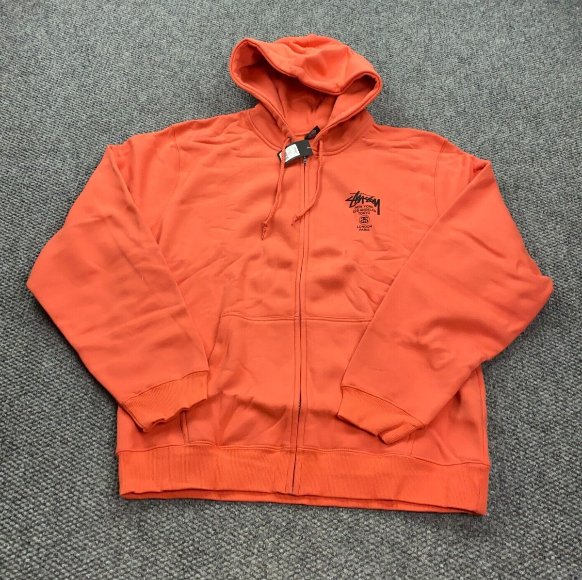 Stussy World Tour Zip Hoodie Mens XL Orange Sweatshirt NWT | eBay