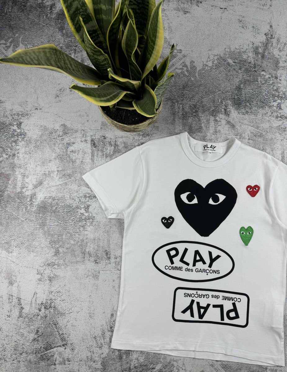 Vintage Japanese Comme Des Garcons Play CDG Multi Logo Heart White