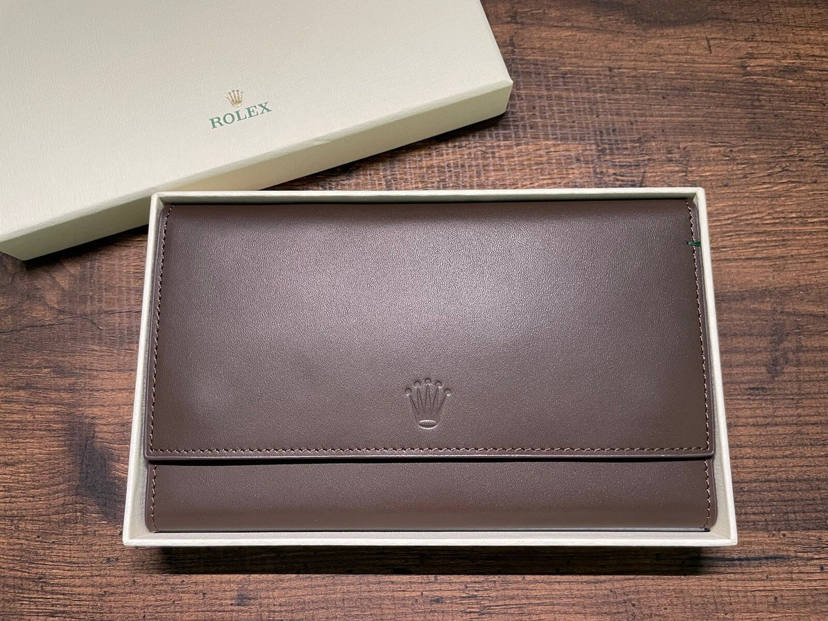 Rolex Brown Leather Triple Pocket Watch Travel Case Pouch VIP Gift