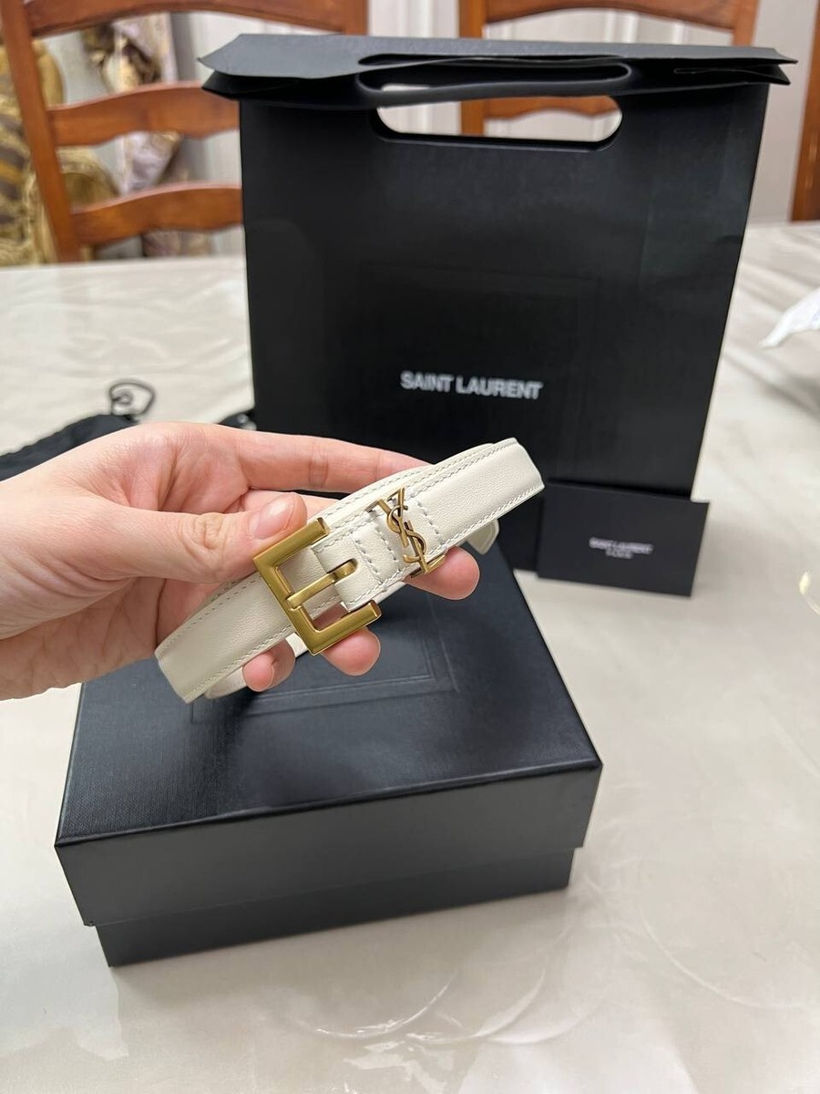 Yves Saint Laurent belt,Women White ,leather Gold Plated, size 85