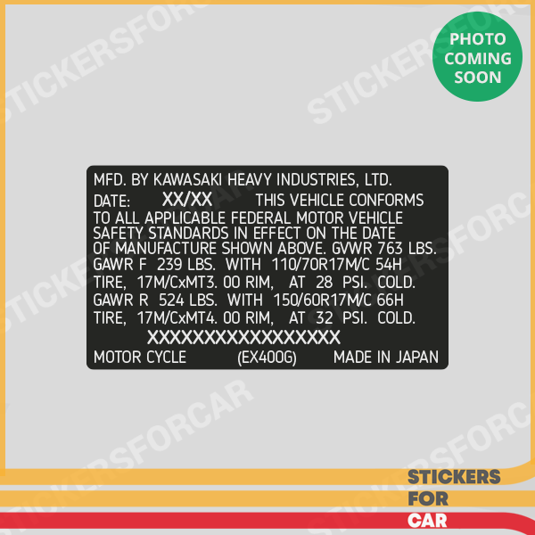 Kawasaki EX400G Motorcycle VIN ID TAG Custom Decal Sticker | eBay