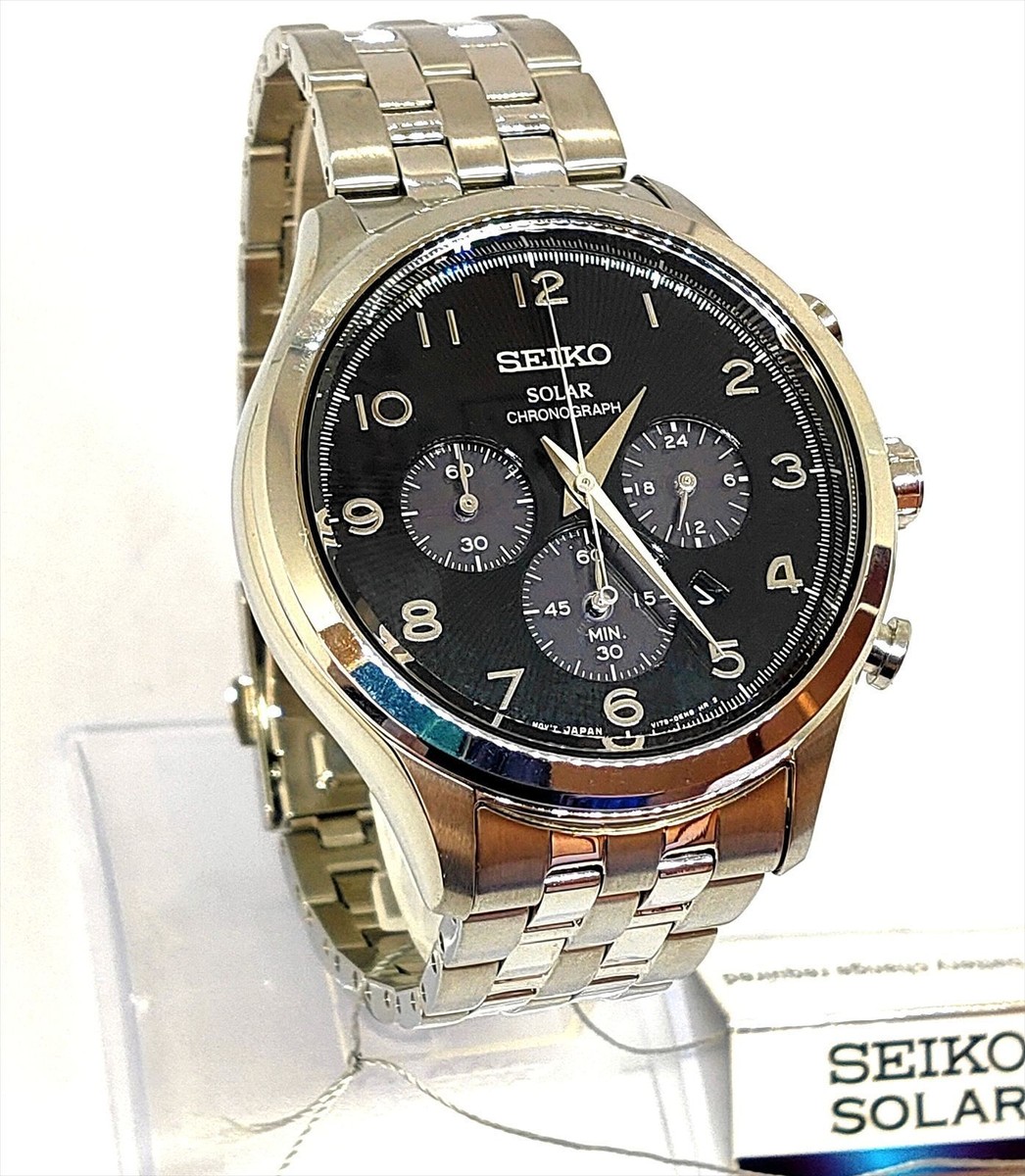 Seiko V175-0DX0 Chronograph Stainless Steel Date Box Solar Mens