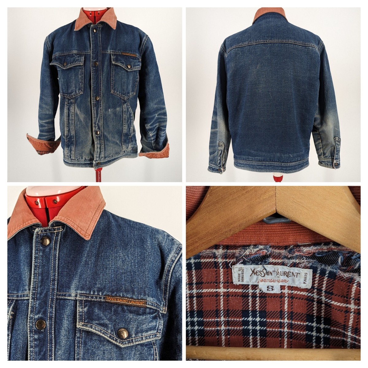 Yves Saint Laurent Vtg 80s Flannel Lined Corduroy Denim Chore