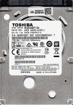 Toshiba MQ04ABF100 2.5in 1TB SATA III Internal Hard Drive,128mb, 6