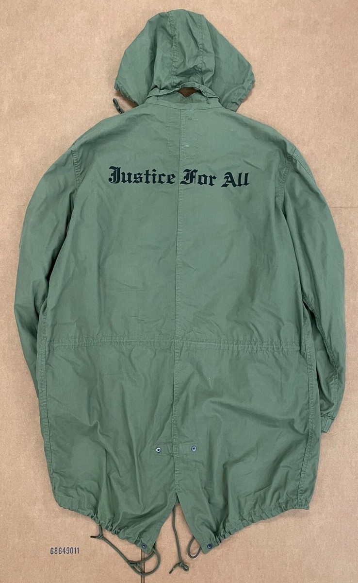 FW15 SUPREME JUSTICE FOR ALL FISHTAIL PARKA OLIVE GREEN BLACK SZ
