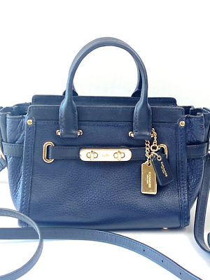 Coach Swagger 20 Navy Blue Pebbled Leather Satchel/Crossbody Bag