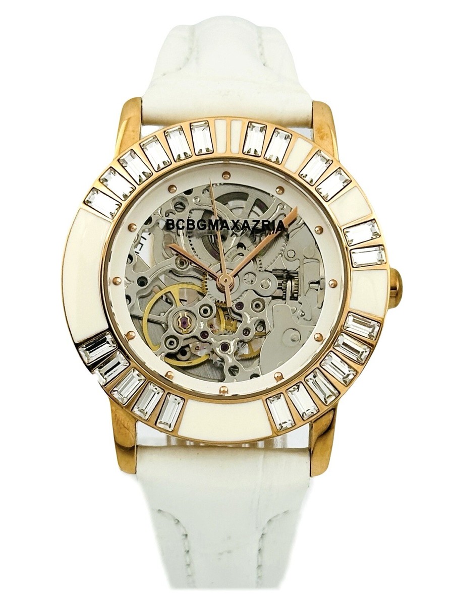 BCBGMAXAZRIA Ladies BG6408 Sparkling Stone White Leather Strap