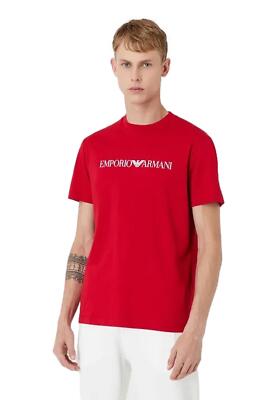 NWT EMPORIO ARMANI RED PIMA JERSEY T-SHIRT WITH LOGO PRINT 8N1TN5