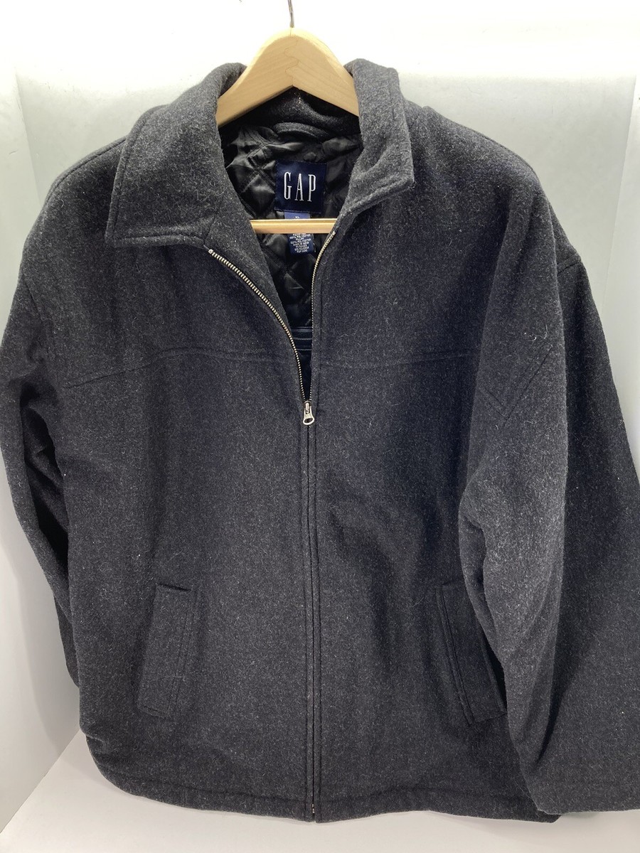 Gap Coat Jacket Men Size XL Wool Blend Full Zip Gray Qulited Lined