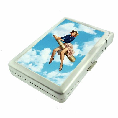 Vintage Smoking Woman C7 Cigarette Case w/Built in Lighter Metal