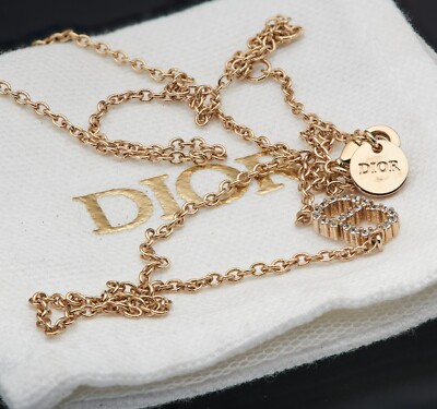 Christian Dior CD Logo Gold Plated Rhinestone Faux Pearl Necklace