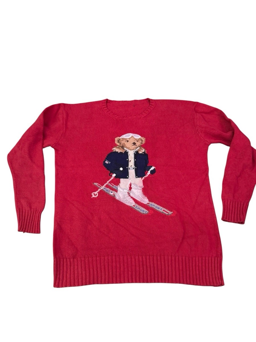 Vintage Polo Ralph Lauren Sport Bear Ski Sweater Red Knit Crewneck