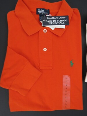 NWT POLO RALPH LAUREN KIDS LONG SLEEVE MESH POLO SHIRTS, ORANGE, L