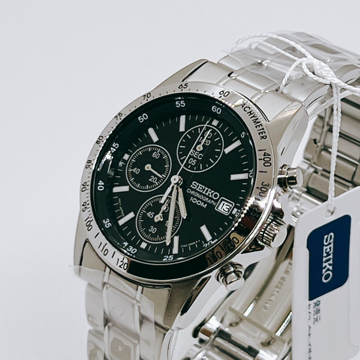 SEIKO SND367PC Men's Watch Quartz Chronograph Dial Black Silver