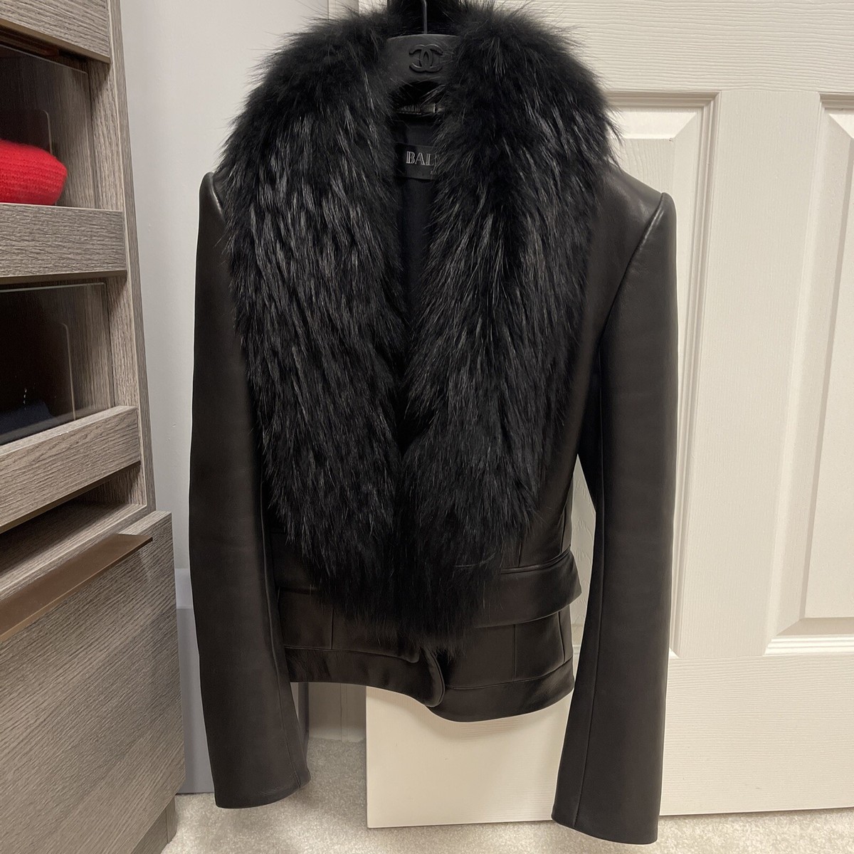 BALMAIN Leather Blazer with Removable REAL Fur Collar - FR40 | eBay
