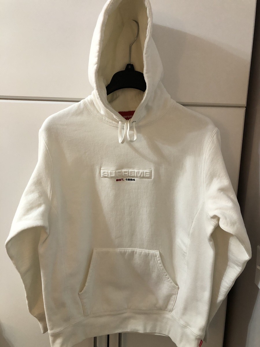 Supreme Embossed Logo Hooded Sweatshirt Size Large White | eBay
