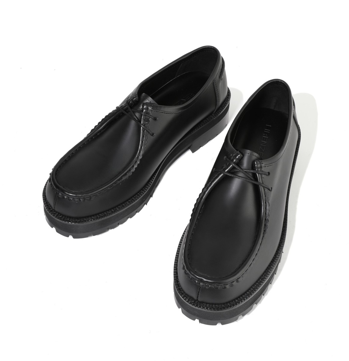 Firenze Atelier Men's Matte Black Leather Wallabee Moc Toe Derby