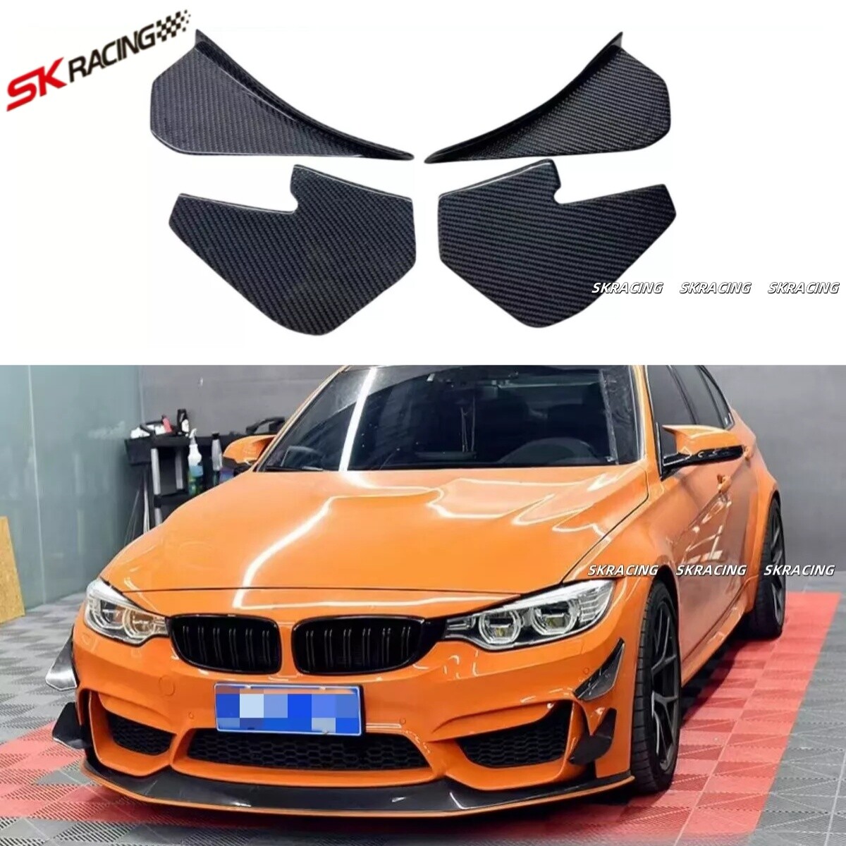 Carbon Fiber Front Bumper Side Splitter Fins For BMW M3 M4 F80 F82