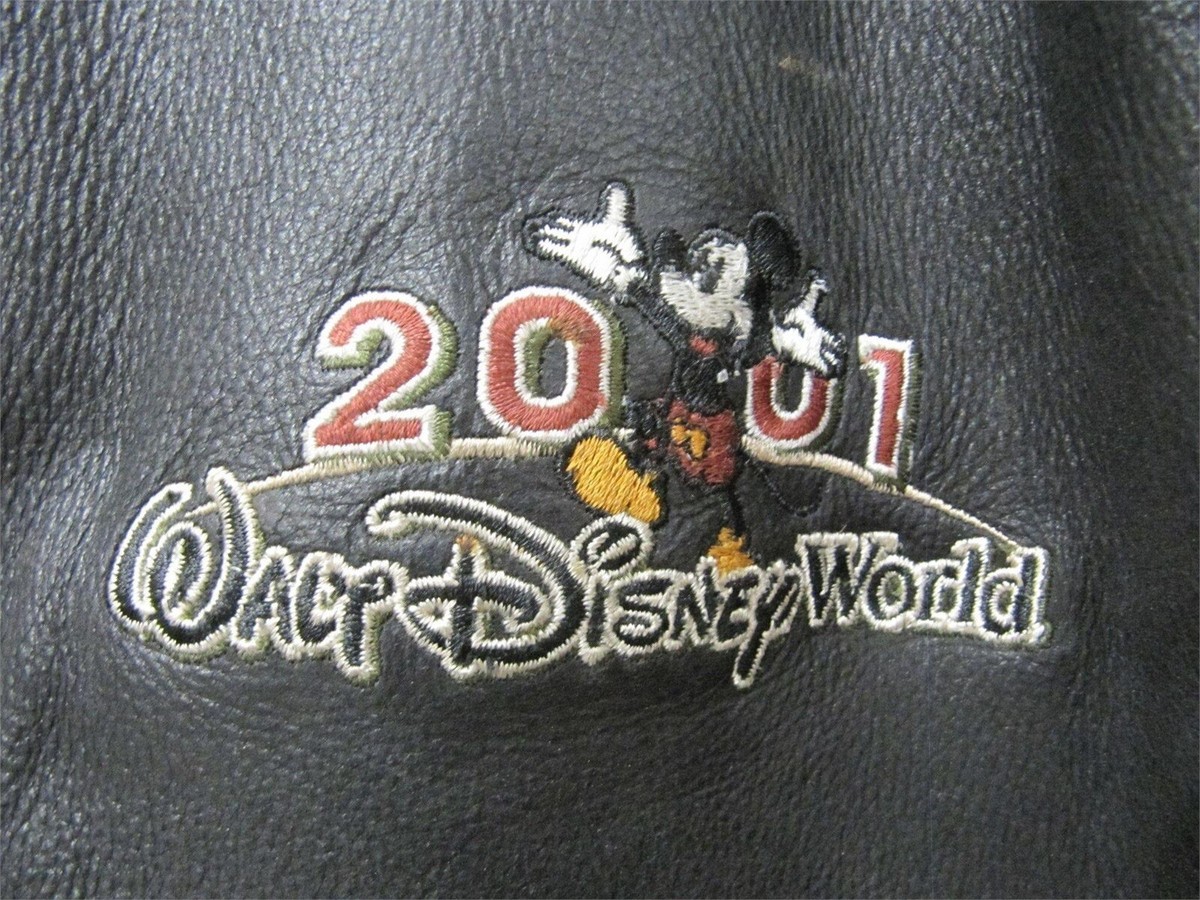 Vintage Walt Disney World 2001 Black/Beige 100% Leather Bomber