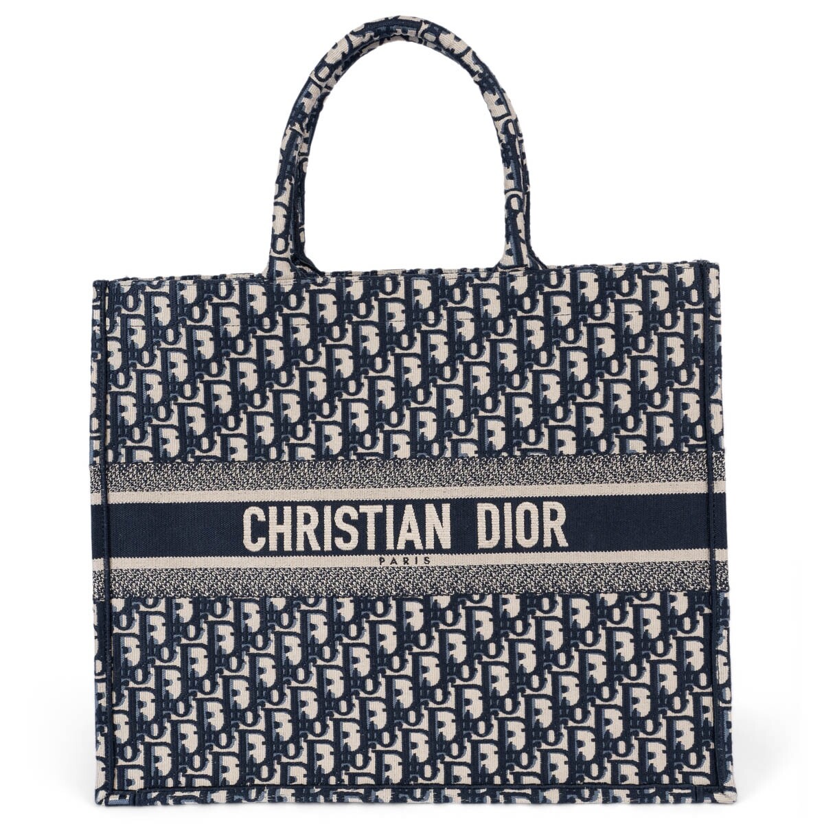 69829 auth CHRISTIAN DIOR blue Oblique canvas LARGE BOOK Tote Bag
