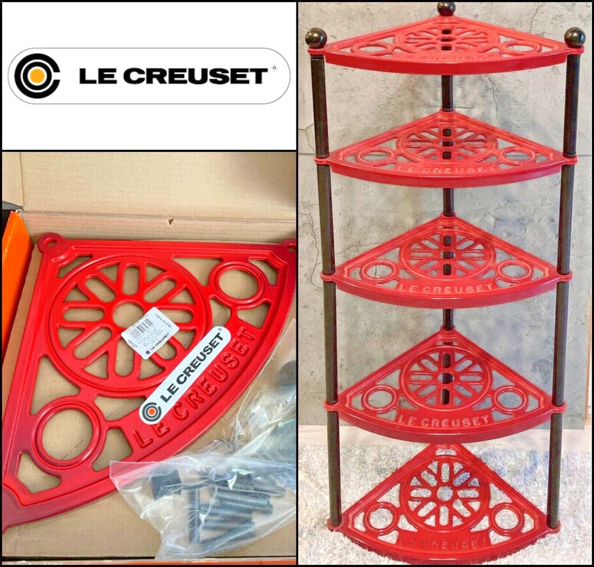 Le Creuset 5 tier pot stand Cherry Red Cast Iron Enamel New Boxed