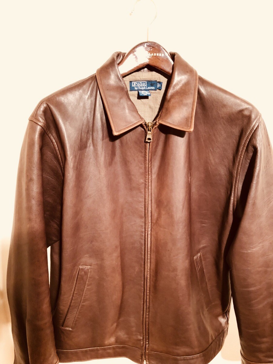 Designer Ralph Lauren Polo Men's Brown Leather Jacket Medium | eBay