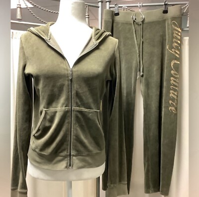Juicy Couture Olive Green Zip Up Hoodie Straight Wide Leg Low Rise