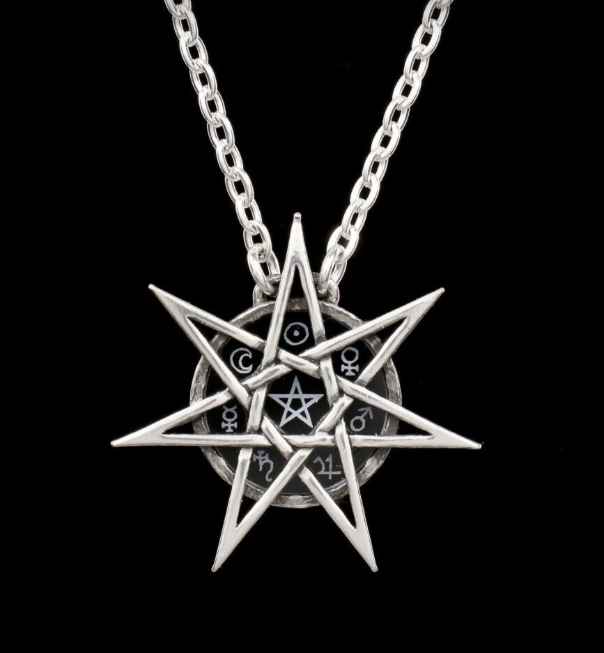 Alchemy Gothic Elven Star Necklace Wiccan Septagram 7 Point Star