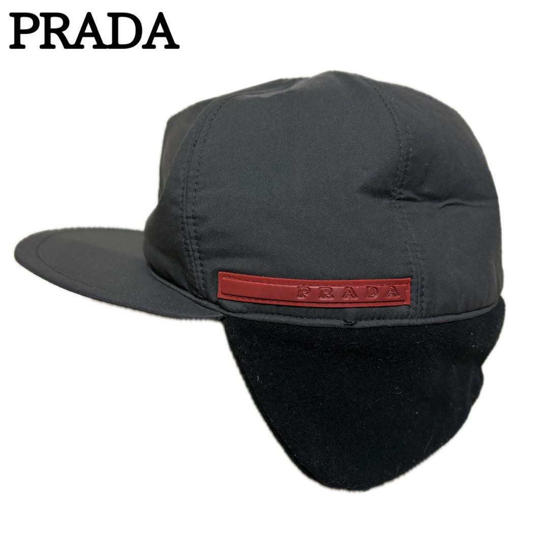 00s Prada Sport Ear Flap Cap Black Y2K Archive Size 18cm Vintage