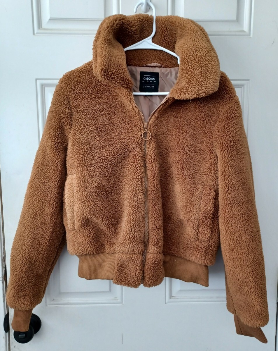 Ci Sono Los Angeles Women's Jacket Faux Fur Brown / Coffee Sz XL