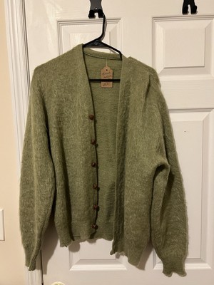 Vintage 60s 70s Green Mohair Cardigan Sweater Kurt Cobain Color