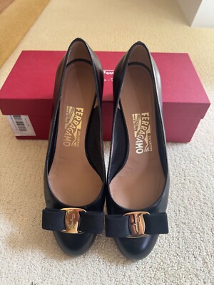 Salvatore Ferragamo Vara Black fPump Shoes Women's Patent Leather