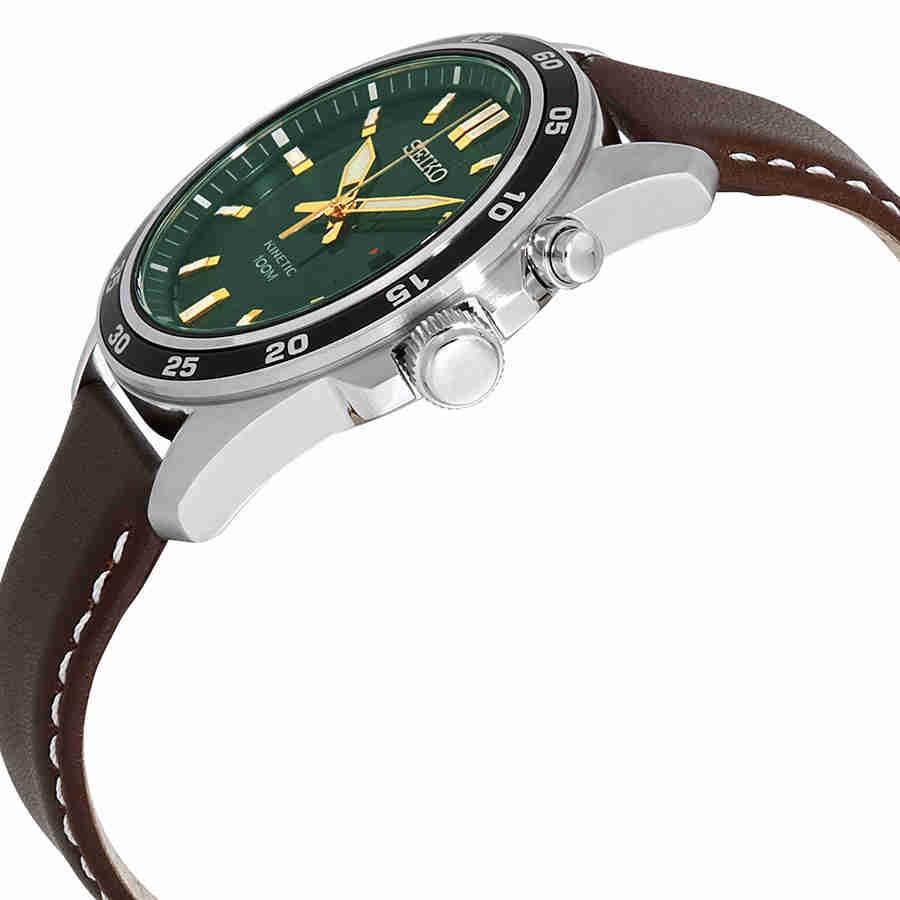 Seiko Kinetic Green Dial Brown Leather Men's Watch SKA791 | eBay