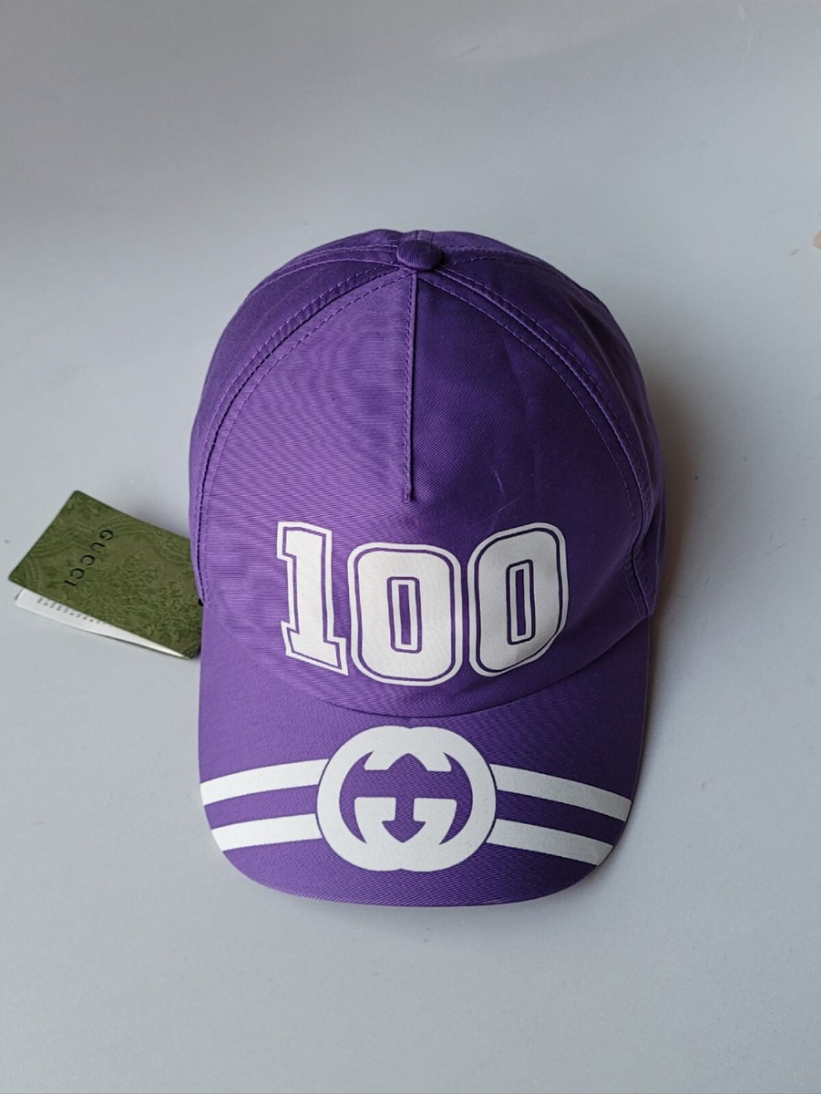 Gucci Purple Hat Baseball Cap size M 58cm Unisex White Logo 100th