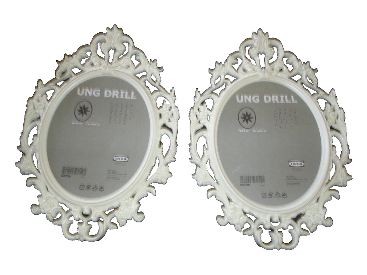 IKEA Ung Drill White Oval Plastic Frames mirrors (2P) 15 X 19