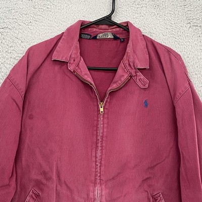 Polo Ralph Lauren Jacket Mens Large Pink Zip Harrington Pony Logo