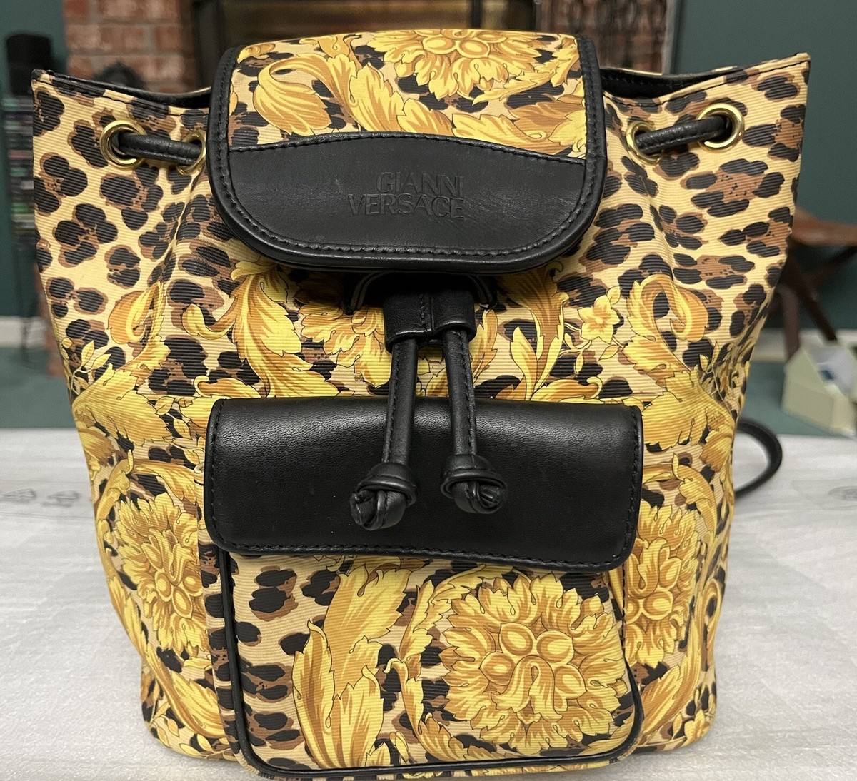 Gianni Versace Small Backpack purse handbag Leopard Cheetah Print