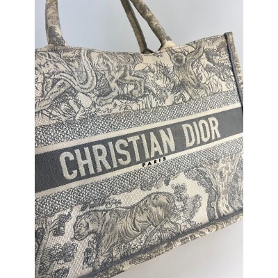 CHRISTIAN DIOR Canvas Embroidered Medium Dioriviera Grey Book Tote