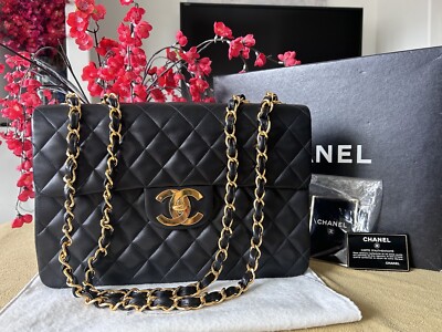CHANEL Vintage Maxi Jumbo 34cmFlap Shoulder Bag Black 24KGold