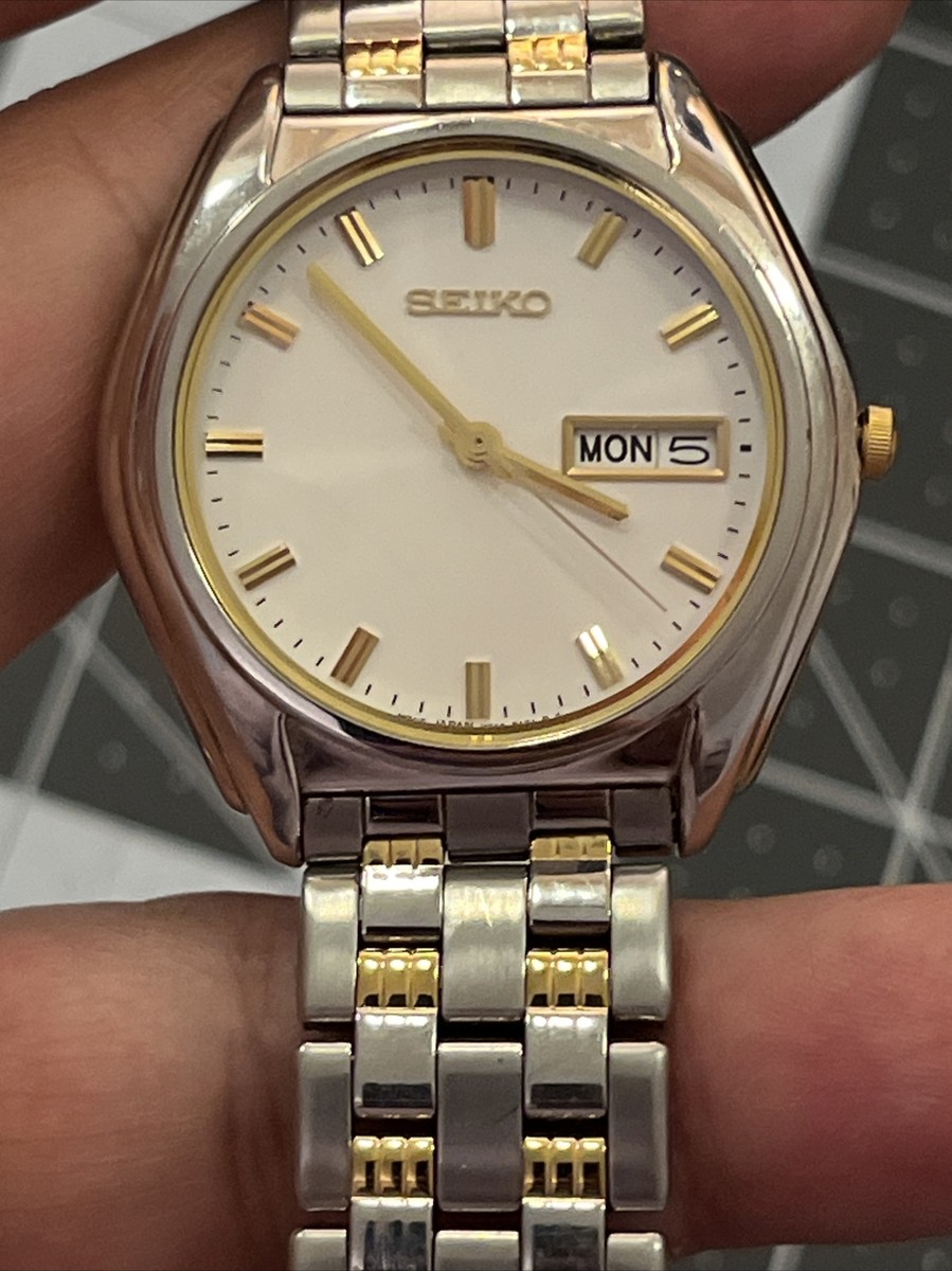 Two tone SEIKO MEN'S watch V743-8079 RETRO WORKING QUARTZ WATCH