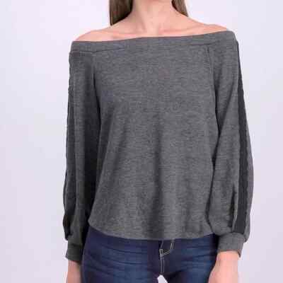 1.State Off Shoulder Lace Trim Top Light Heather Grey Size XXL | eBay