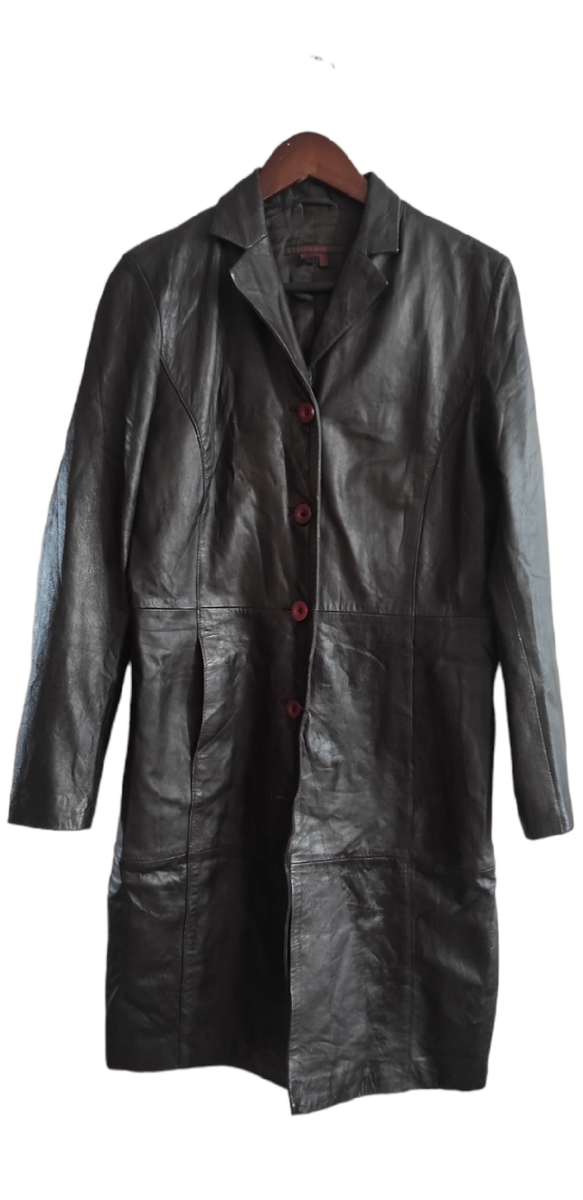 Zara Leather Full Lenght Women Dark Brown Trench Coat Jacket Size