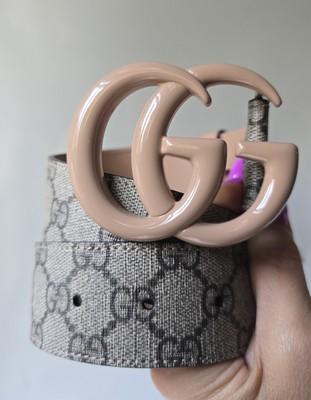 Gucci GG Marmont Supreme G Print Belt 70 28 Beige Camel Tan Buckle