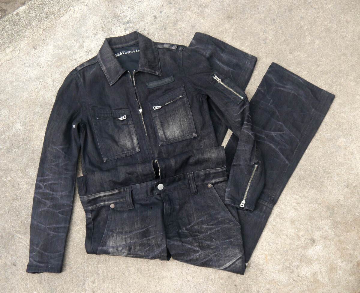 DELAY by Win & Sons Japan Black Washed Denim Coveralls Jumpsuit